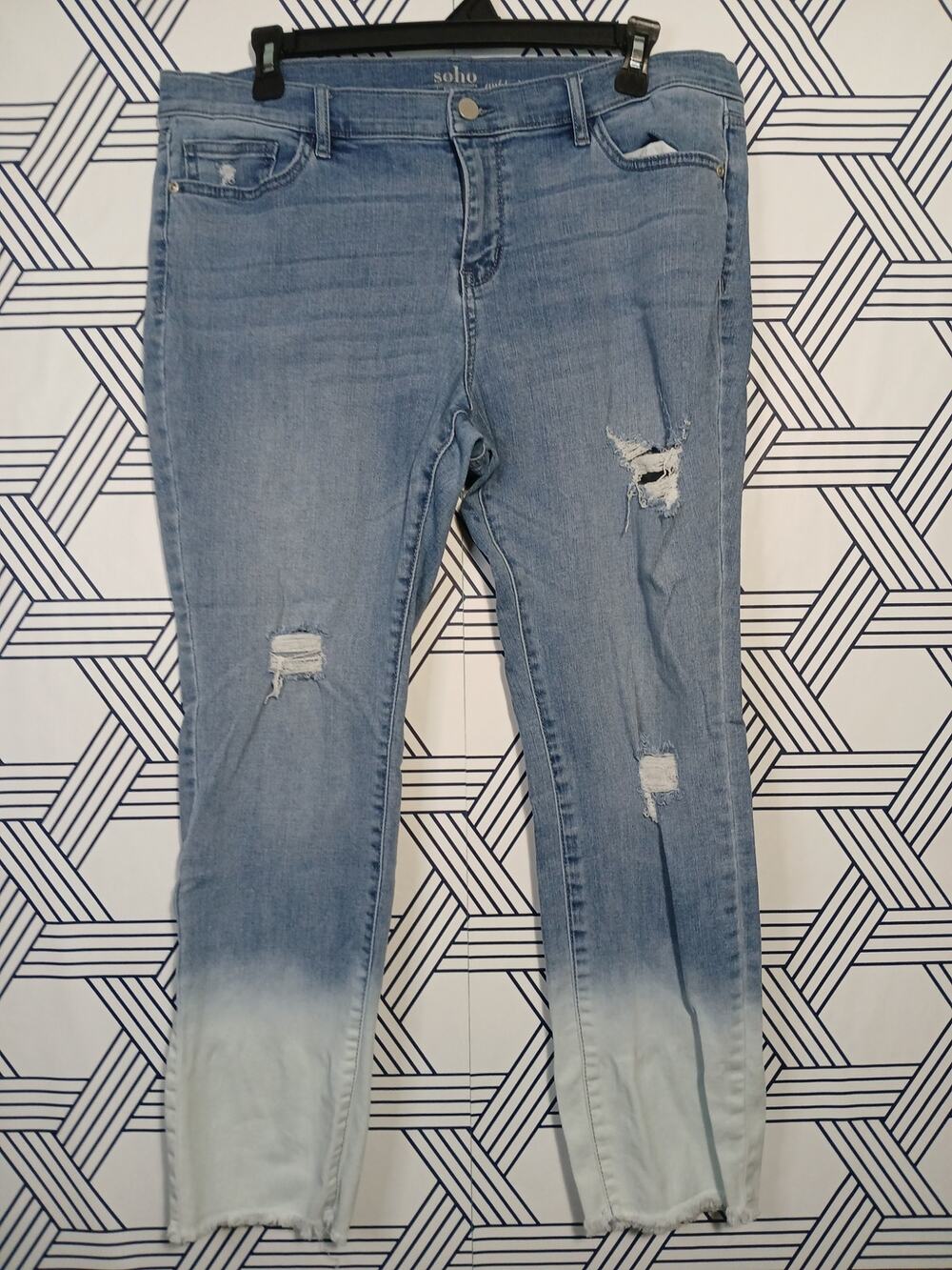 SOHO New York Ombré Ankle Jeans Distressed Raw Hem Grunge Art Aesthetic Denim